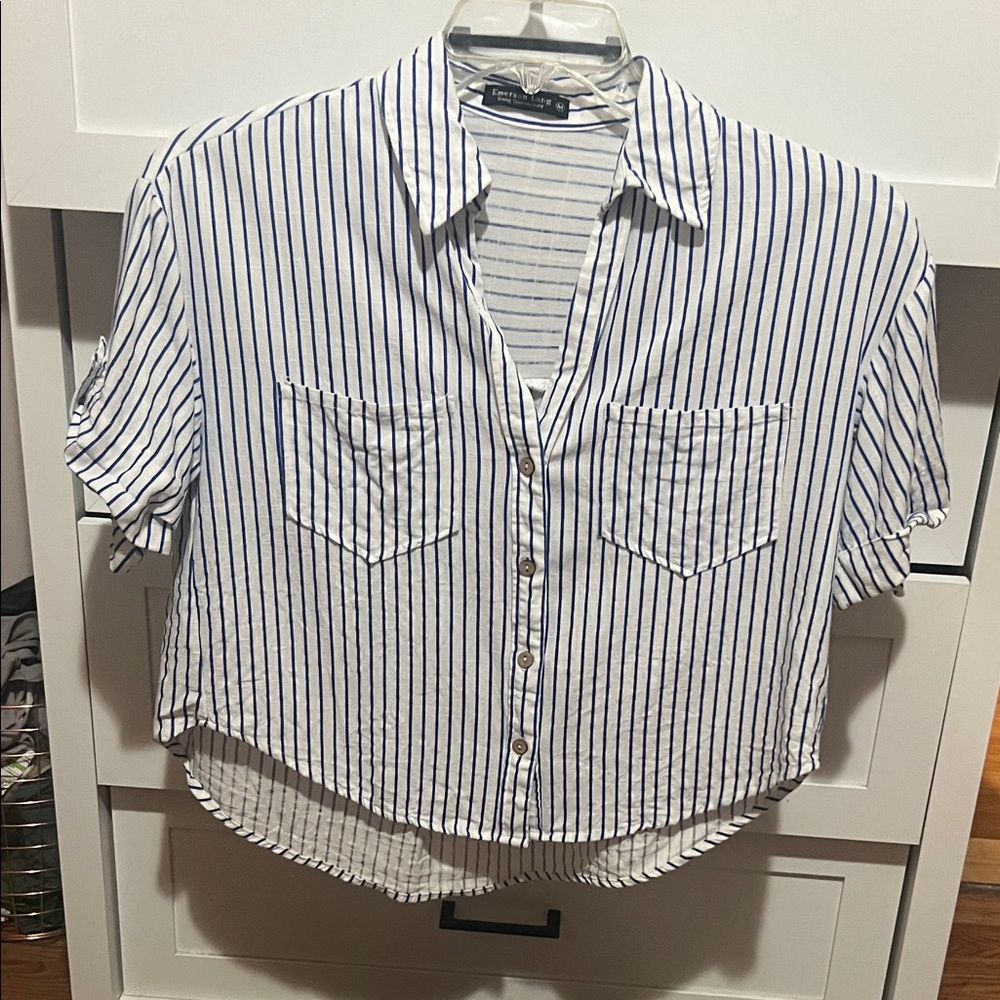 Navy and White Striped Crop Top